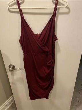 Grace Karin Burgundy Wrap-Style Mini Dress size large worn once